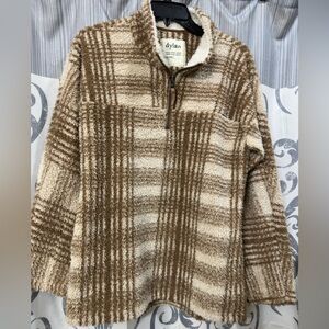 EUC DYLAN Women's Chunky Brown‎ Plaid Sherpa Quarter Zip Size Small